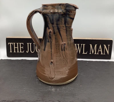 JEREMY LEACH STONEWARE TAPERED JUG WITH STUDS IN BROWN GLAZE - Image 1 of 4