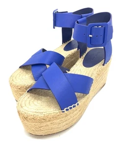 CELINE Sandals Women's Size 37 Blue Leather - Picture 1 of 10