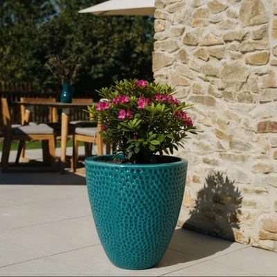 Keramik Blumentopf Garten frostsicher Türkis CIGALINE - Bild 1 von 3