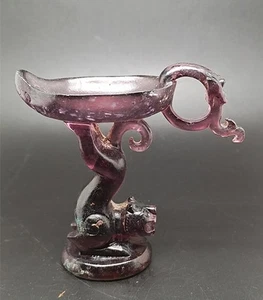 Maravillosa estatua de lámpara de aceite china antigua de cristal tallada a mano *Pi Xiu* AQ - Imagen 1 de 5