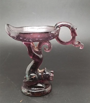 Maravillosa estatua de lámpara de aceite china antigua de cristal tallada a mano *Pi Xiu* AQ Foto 1 de 4