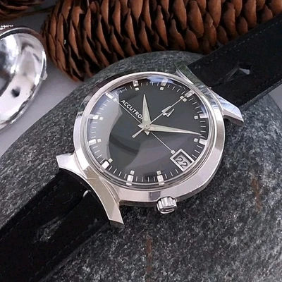 Serviced 1967 Bulova Accutron Black Dial Cal. 218 Tuning Fork Watch New JB Strap - Image 1 of 4