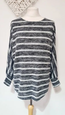 Ladies Womens Quiz Grey White Stripe Soft Knit Batwing Sleeve Jumper Size S 8-10 - Image 1 of 4