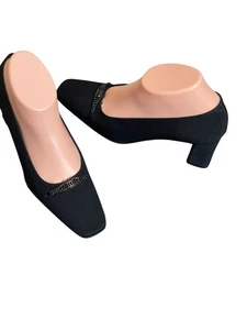 Stuart Weitzman Pump Women's 7.5AA Black Fabric Embellish Slip On Block Heel - Picture 1 of 14