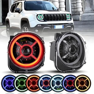 9" Inch RGB Halo LED Headlights Headlamp Assembly For 2015-2018 Jeep Renegade - Picture 1 of 8