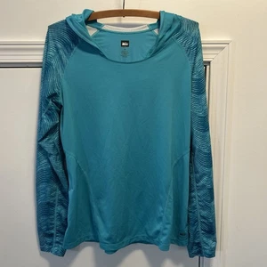 Womens REI Athletic Performance Long Sleeve Hooded Green Teal Shirt, Size M - Picture 1 of 9