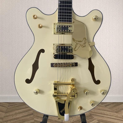 Guitarra Eléctrica Jazz Personalizada Crema Semi-Hueca Diapasón Oro Accesorio Foto 1 de 4