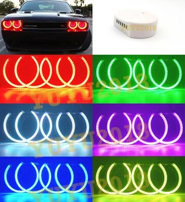 RGB halo ring for Dodge Challenger 08-14 Headlight angel eye Blue tooth APP DRL - Image 1 of 4