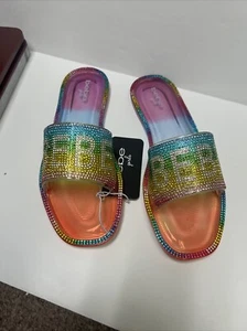 BEBE SLIDE SANDALS RAINBOW RHINESTONE Girls Size 3 - Picture 1 of 10