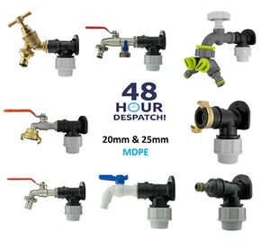 MDPE Compression Wall Flange Plate + Hozelock Compatible Quick Connect Tap 20 25 - Picture 1 of 29