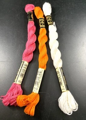 3 madejas DMC algodón perla talla 5 colores 740, 602, blanco hecho en Francia 27 yardas Foto 1 de 4