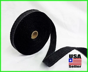 BLACK MOTORCYCLE EXHAUST WRAP Heat Manifold Header 1"x 50FT ROLL VERY HIGH TEMP - Picture 1 of 2