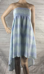 Kirra Strapless Coastalcore Smocked Sundress Juniors Small Blue Tie Dye High Low - Picture 1 of 12