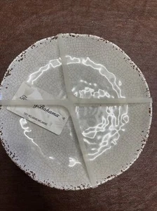 Tommy Bahama Light taupe Crackle Rustic MELAMINE Appetizer Plates Set 4 - Picture 1 of 4