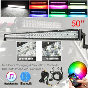 50" inch 5D RGB Offroad Led Work Light Bar Kit Strobeflash Bluetooth APP Control - Bild 1 von 12