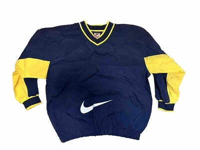 De Colección Años 90 Nike Azul Marino Amarillo Michigan Pullover Chaqueta Cortavientos Juvenil Grande Foto 1 de 4