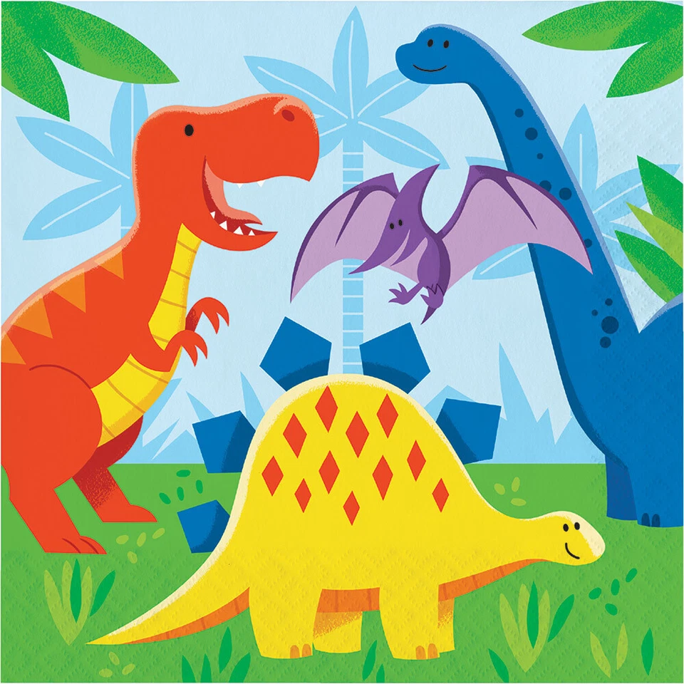 Dinosaur Friends Lunch Napkins (16) - Dino Birthday Party Supplies - Image 1 of 1