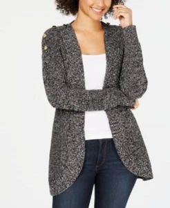Charter Club Open Front Long Sleeve Button Sweater Deep Black PM # 39 - Picture 1 of 9