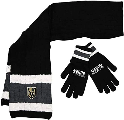 NHL Las Vegas Golden Knights Unisex Scarf & Glove Gift Set Gold Black 2Piece Set Cover