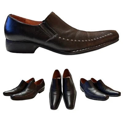 Zapatos de vestir mocasines de cuero ROBERT WAYNE remaches adornados con cuentas para hombre talla 9 M negros Foto 1 de 4
