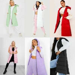 SEÑORA DE LÍNEA LARGA CHALECO ACOLCHADO CUERPO CALENTADOR BOLSILLO LATERAL CREMALLERA TALLA 3XL - Imagen 1 de 18