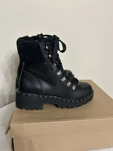 Steve Madden Womens Black Leather & Faux Fur Lined Receptive Ankle BootsSz 6 new - Picture 1 of 10