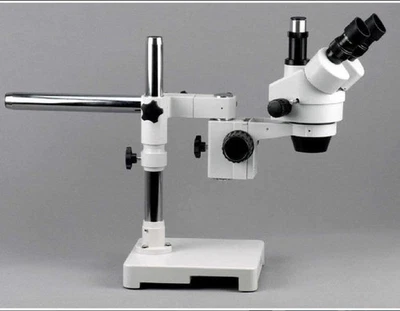 AmScope 7X-45X 三筒望远镜变焦立体声扬声器支架显微镜 + 80 LED 环灯 — 第 1/4 张图片