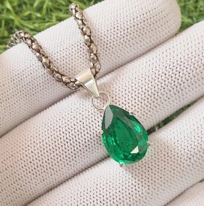 19.20Ct Natural Emerald 925 Silver Pear Cut Pendant Gorgeous Gemstone with chain - Picture 1 of 8
