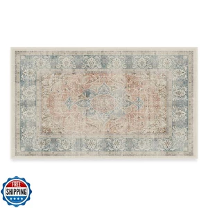 Alfombra vintage lavable RESISTENTE - Coral Sarrah 3x5, resistente a las manchas, no S - Imagen 1 de 5
