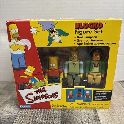 Juego de 3 figuras de Los Simpson Blocko: Bart, abuelo y Apu (Playmates 2002) Foto 1 de 3