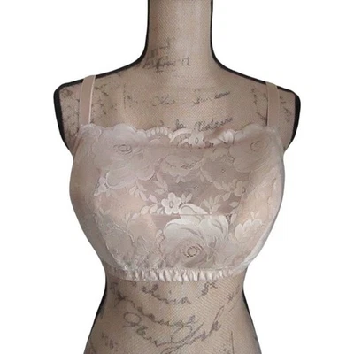 Woman Within Comfort Choice Taupe Bra 38D Modesty Panel Wireless Lace Minimalist - Image 1 of 4