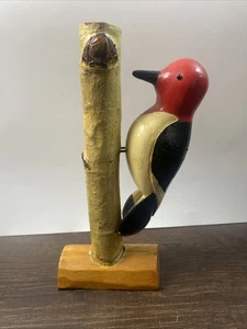 Hand Carved Hand Painted Woodpecker Bird Folk Art Wood Wildlife 10” - Picture 1 of 4