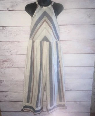 By Together Womens Jumpsuit M Red Blue Ivory Stripes Sleeveless Wide Leg Halter - Image 1 of 4