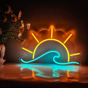 Sunset Sunrise Neon Sign Sun On The Sea Neon Light Sunrise Wave Neon Signs fo... - Picture 1 of 6