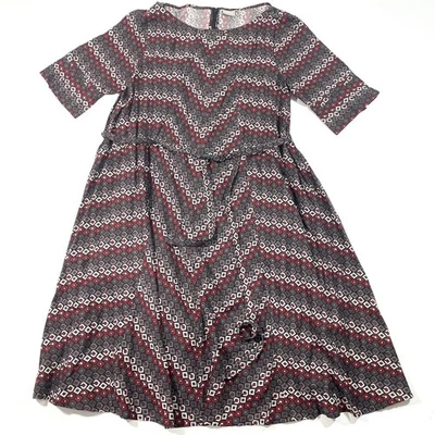 Vestido Eshakti Línea A Corbata Cintura Talla XL 18 Geo Estampado Negro Rojo Foto 1 de 4