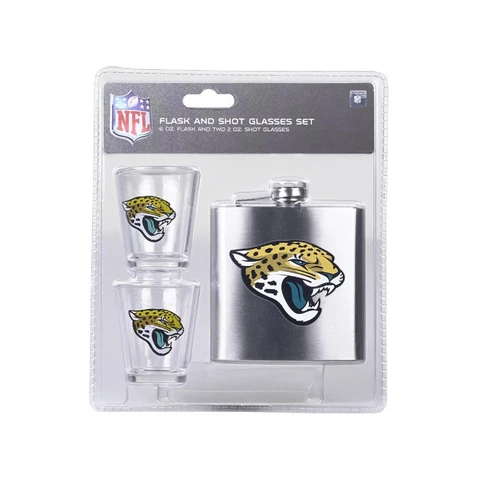 NFL Jacksonville Jaguars 6oz Flask & 2oz Glass Shot Set Stainless Steel Cover