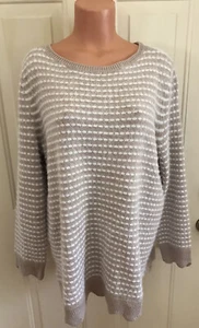 ELLE, Sz XL, Tan/White, Boat Neck, Pullover Sweater w/Scallop Hem (MSRP $50) NEW - Picture 1 of 12