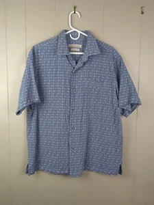 Tommy Bahama Men's Short Sleev Shirt Size Lg Embossed Green White Stripes - Picture 1 of 8