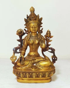 Fine Old Antique Vajra Tibet Bronze copper/Gilt Buddha White Tara Statues Mascot - Picture 1 of 5