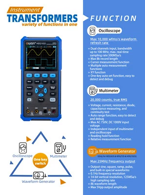 OWON HDS2102S Handheld Digital Oscilloscope 3.5" LCD 100MHz 500MS/ 1CH Generator - Image 1 of 4
