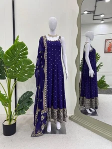 Indian Ethnic Wear Faux Georgette Fancy Gown With Dupatta For Wedding & Party - Picture 1 of 13