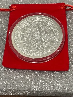 5 oz FINE SILVER Aztec Calendar Round IN A CAPSULE & GIFT POUCH *MADE IN USA* - Image 1 of 3