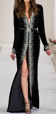 New $12990 Oscar de la Renta Runway Embroidered Velvet Long Maxi Gown Dress US 8 - Image 1 of 4