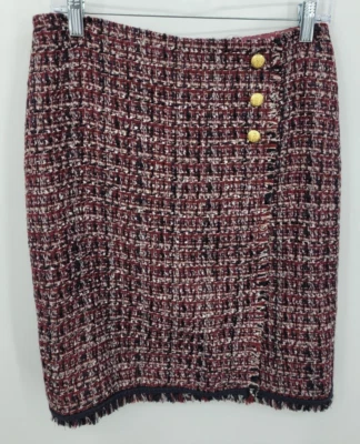 Falda Talbots Mujer 4P Granate Tweed Botón Dorado Simulado Envoltura Dinero Antiguo Carrera Foto 1 de 4