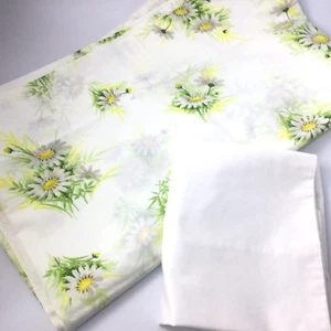Vintage Double Bed Flat Sheet with White  Pillow Case Floral Daises - Picture 1 of 4