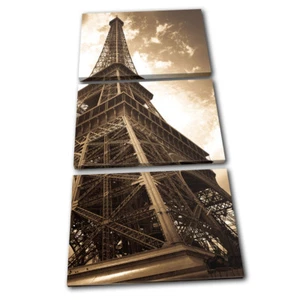 Eiffel Tower Vintage Architecture TREBLE CANVAS WALL ART Picture Print - Picture 1 of 1