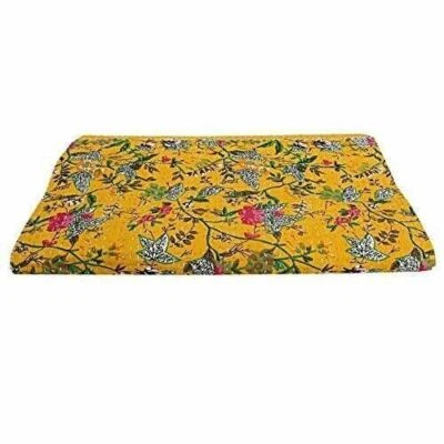 Cotton Kantha Quilt King Size Bedspread Handmade Blanket BedCover Art - Image 1 of 4