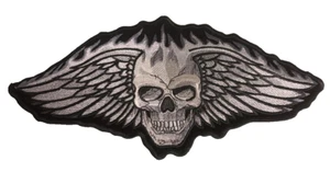 Parche grande de motociclista calavera con alas parche XL 11,5x6 pulgadas planchado - Imagen 1 de 1