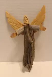 Larry Jacquez signierter handgeschnitzter Holzengel Santo Figur Volkskunst 11 Zoll - Bild 1 von 13
