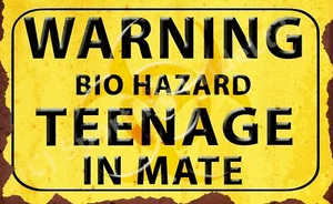 Teenagers Door/Wall Sign / Sticker Funny Bio Hazard teenager in mate decal Vinyl - Picture 1 of 2
